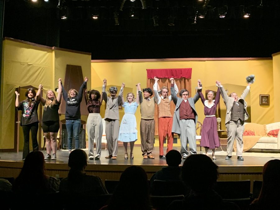 Sierra Vistas theatre department gathering on stage one final time after a successful and rewarding closing night of this years fall play, The Mouse Trap.