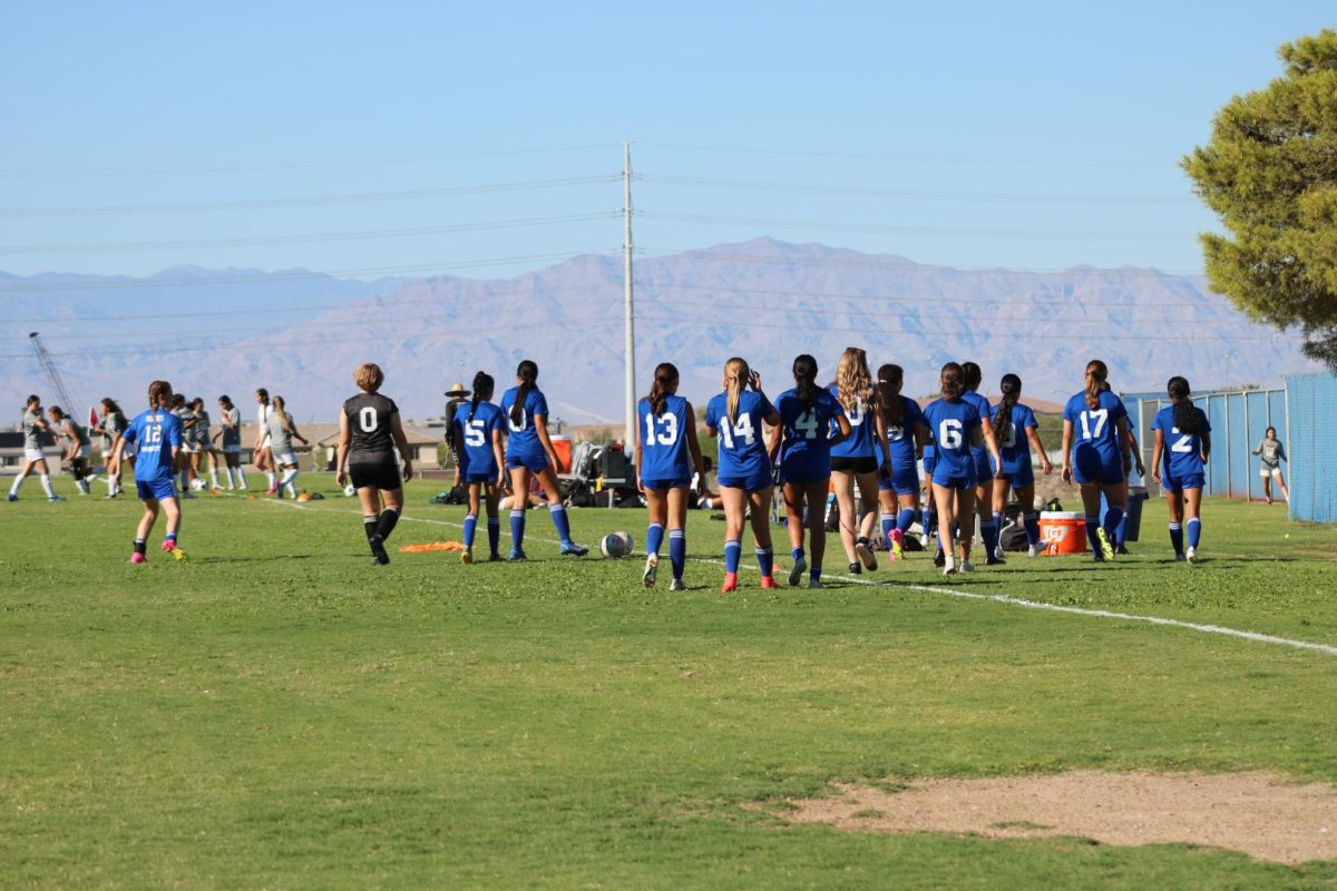  Sierra Vista's women's soccer team walks onto Sierra Vista's soccer field during their match against Eldorado High School.
