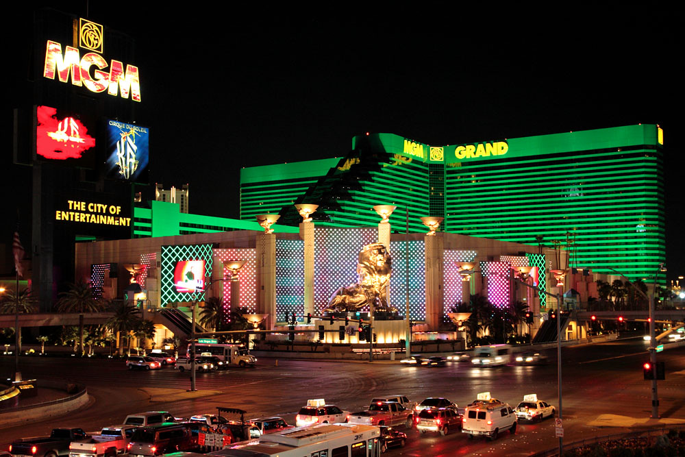 Front view of the MGM Grand on the Las Vegas strip. 