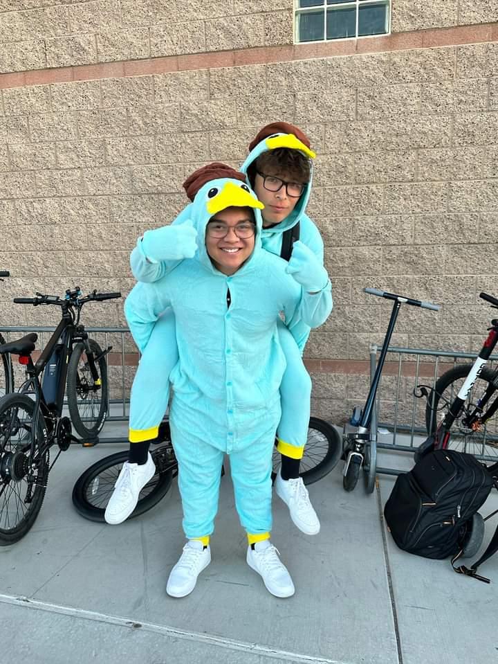 Jacob Love (11) on Abraham-Daniel Rivera (11) wearing Perry the Platypus onesies for Pajama Day.