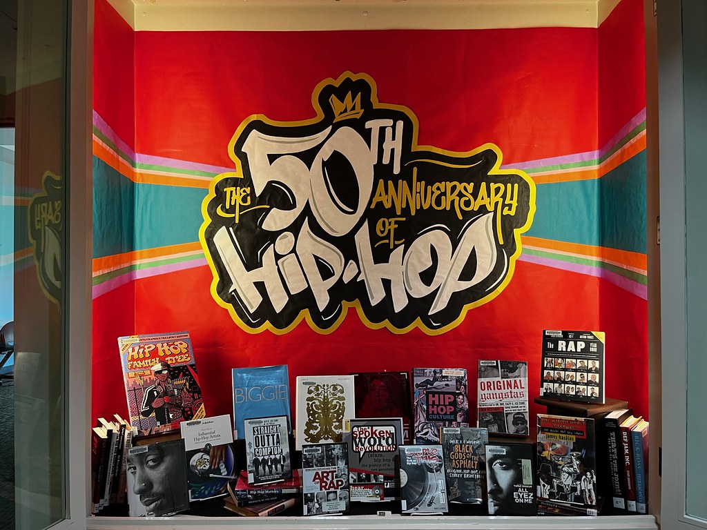 Display of hip-hop books celebrating hip-hop 50th anniversary.
Copyright site: https://creativecommons.org/licenses/by-nc-nd/2.0/