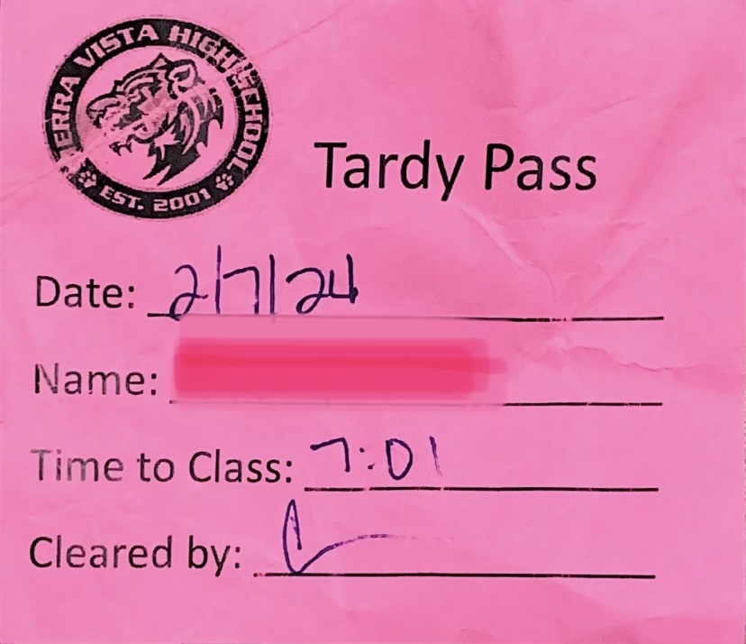 The pink pass allows tardy students back to class.