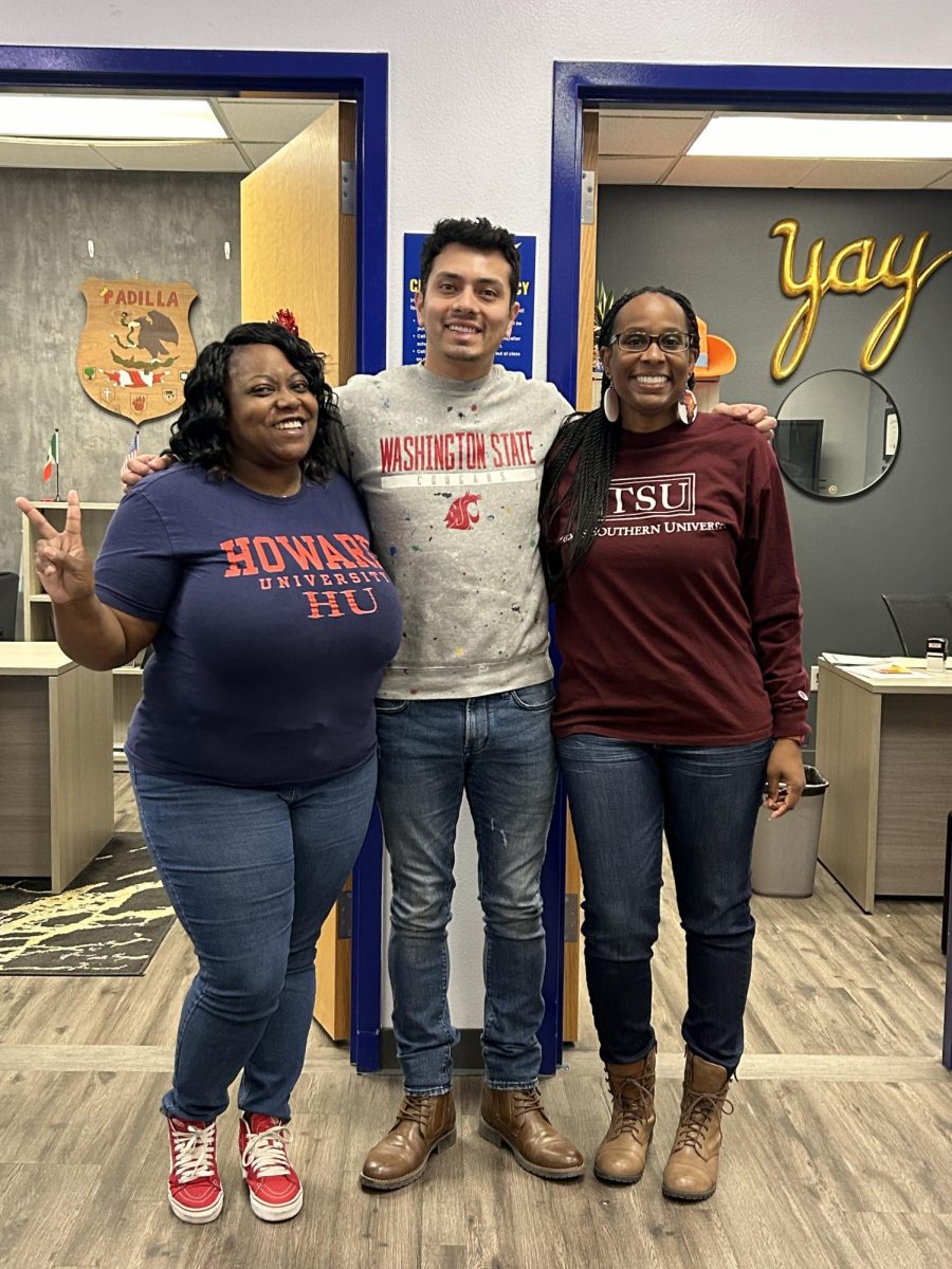 (left to right) Ms.Hughes, Mr.Padilla, and Ms.Davis representing Howard University, Washington State, and Texas Southern University for HBCU/College Day.