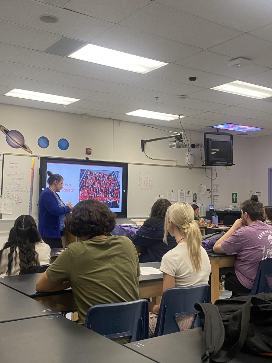 Hope Squad meeting with their advisor, Ms. Segal sharing a presentation on the ins and outs of the club.