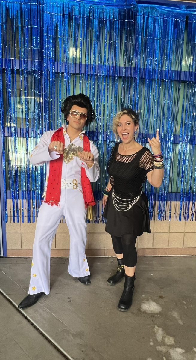 On Friday, September 27, Assistant Principals Mr. Padilla and Ms. Galloway go all out for 'Rock Your School' day. Mr. Padilla dressed as Elvis Presley, and Ms. Galloway dressed as Madonna.