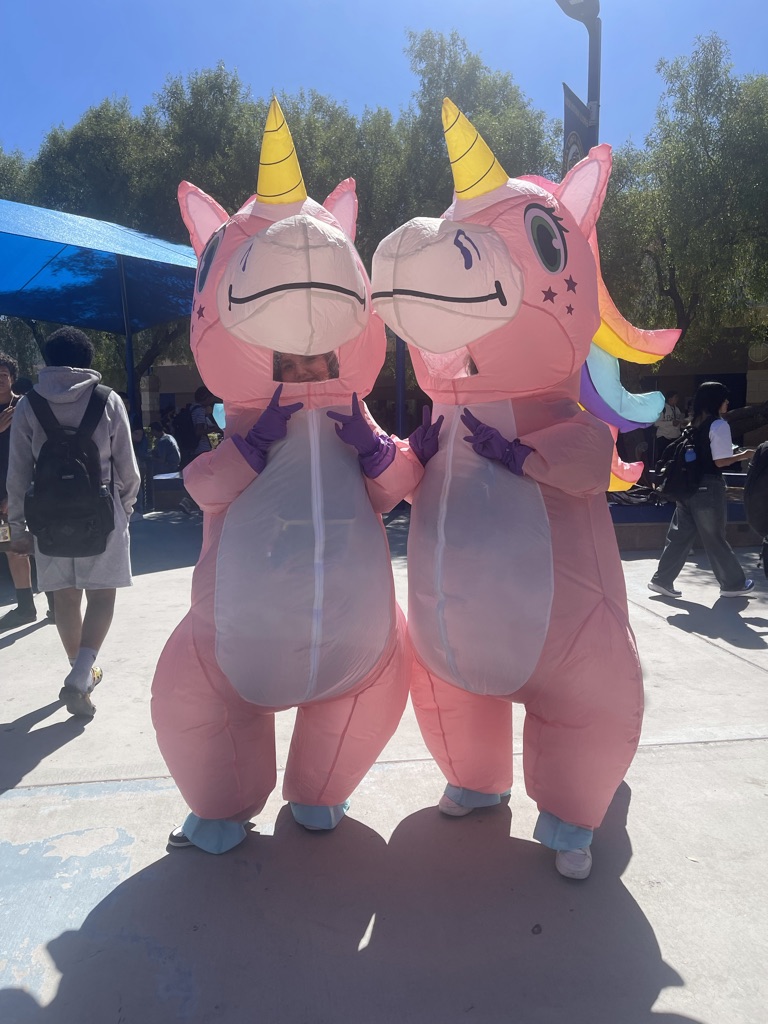 On Wednesday, September 25, Hazel Valenzuela (10) and Novahli Gonzalez (10) twinned as inflatable unicorns to fit the lovers and friends theme.