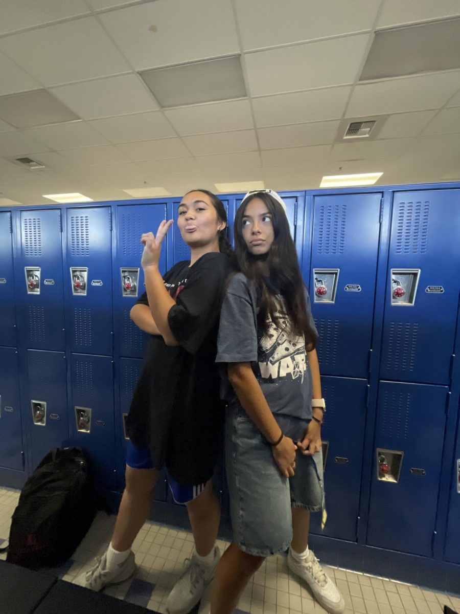 Channeling their inner Adam Sandler, Caydrian Saunders (10) and Aubrey Robles (10) stroll through the day in hobo-chic attire on Adam Sandler Tuesday.