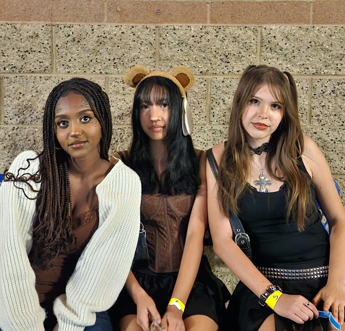 RAPTORIAL ANIMAL COSTUMES - On October 30th, freshmen , from left Nael Legesde, Andrea Yi and Aurora Suniga attended Vista's Fright Night wearing animal costumes for their night of fun. 