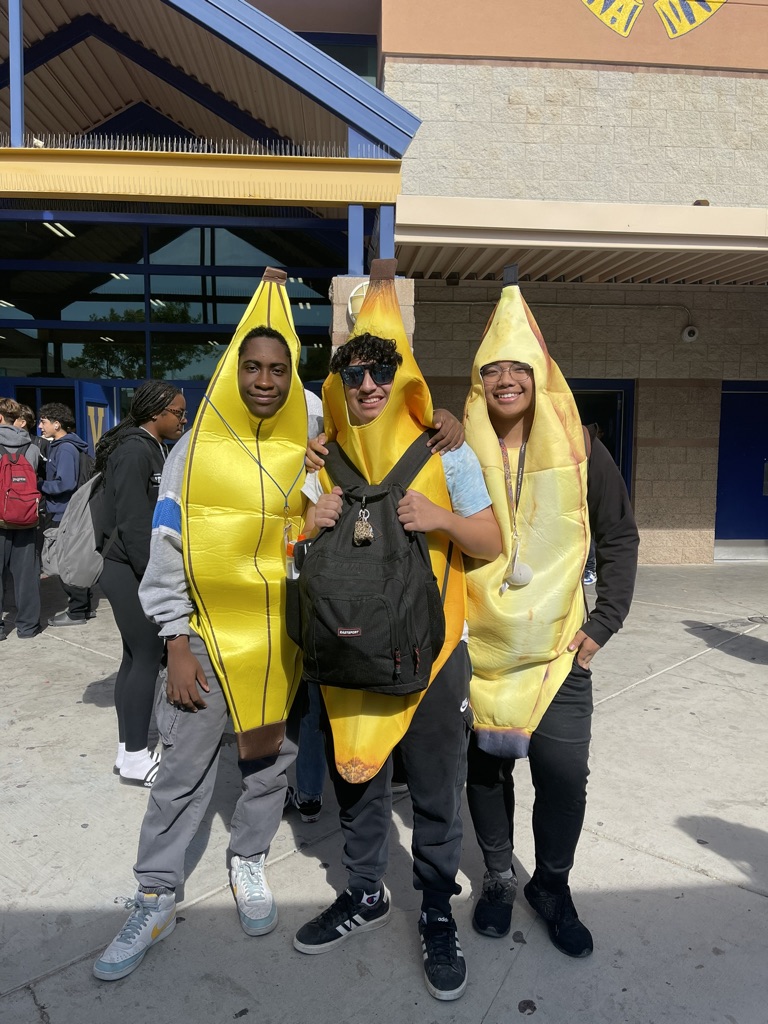 On Halloween, Thursday, October 31, Kaden Stewart (11), Gavyn Hoya (11), and Andrew Bonifacio (11) dressed as bananas.