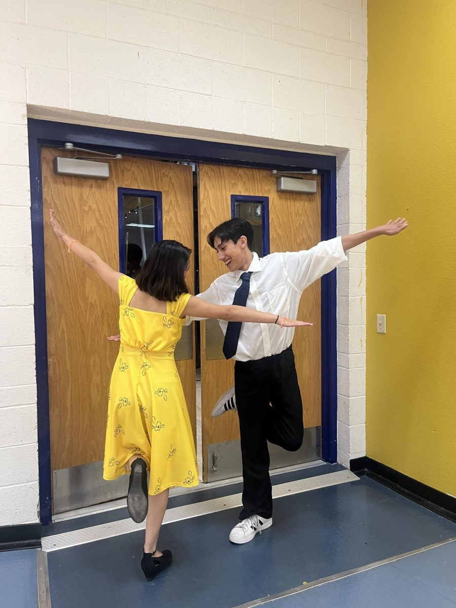 Dressed as the protagonists of the movie "La La Land," Asia Ortiz (12) and Anthony Mahayosnand (12) recreate the characters' pose on the cover of the movie.