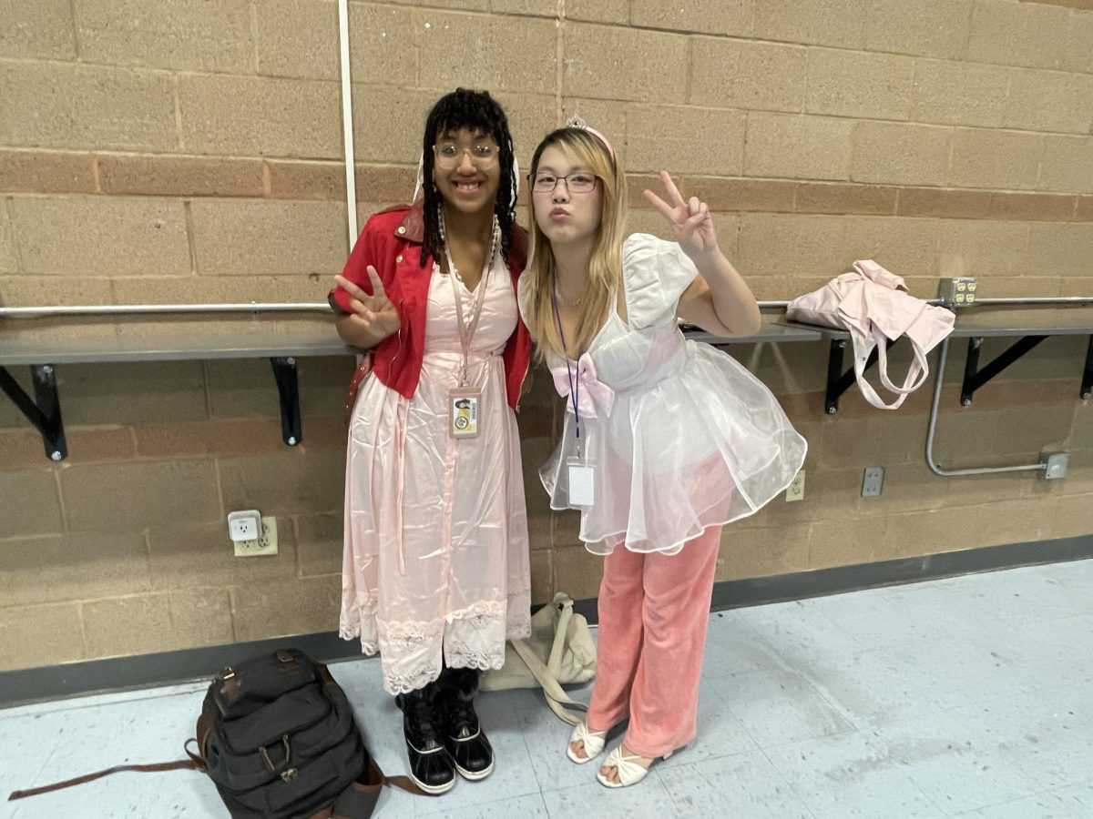 Get in, we're going trick or treating!
Shelby Choi (11) and Julianna Lipparelli-James (11) have turned our high school into a runway as they strutted around the school in their viciously pink outfits. Choi, being The Princess that lacks the pea and Lipparelli-James being Aerith from Final Fantasy.