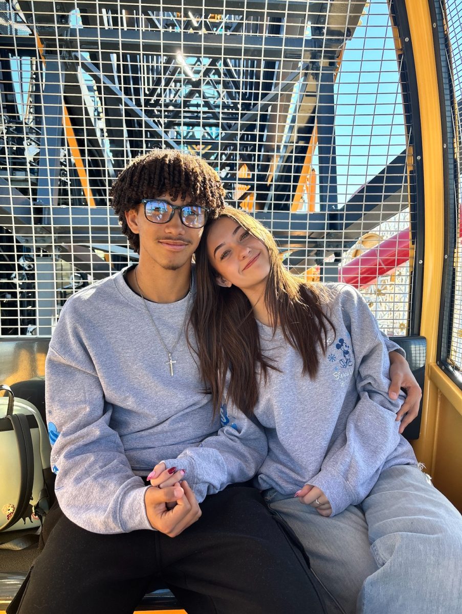 High in the air without one care, Audrey McCallister (11) and Austin Ruiz (11) ride the Ferris Wheel at Disney Land, California. Photo credits to Naomi Synrod 