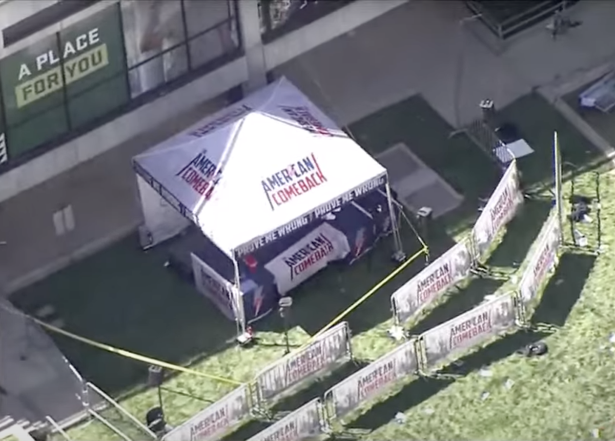 The tent where MAGA activist Charlie Kirk was debating with Utah Valley University students, blocked off with police tape. https://commons.wikimedia.org/wiki/File:Charlie_Kirk_shooting_scene_close_up.png