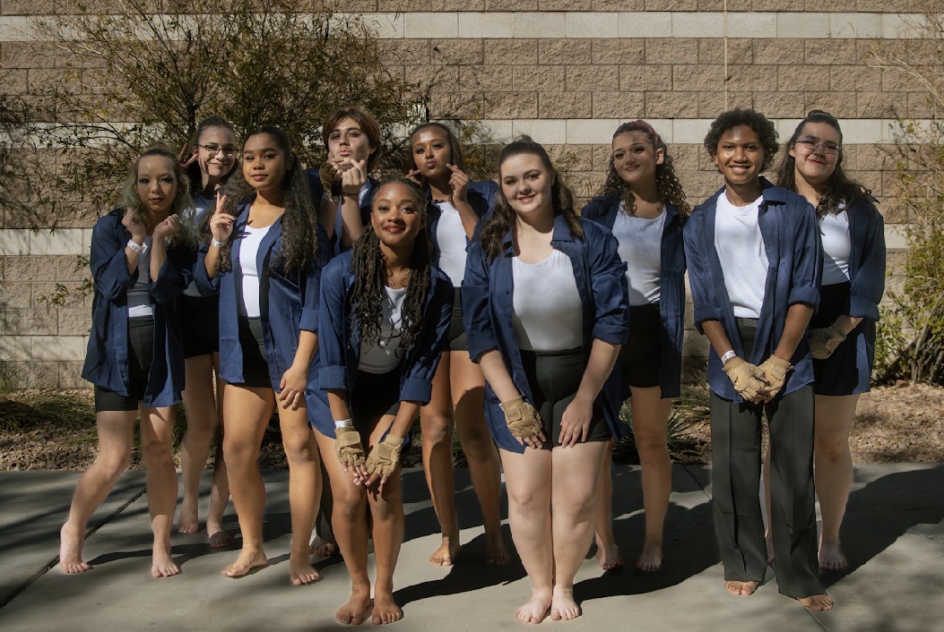"Haylie Shoemaker (9), Emma Cruz (9), MJ Parducho (10), Zane Joseph (10), Julianna Reed (12), Yoredanose (Yanni) Getachew (10), Rylie Walter (12), Hailey Berrios (11), Jumar McCain (10), and Elizabeth (Basil) Brizuela (11) prepare to perform their show “Zombie” at Palo Verde High School."