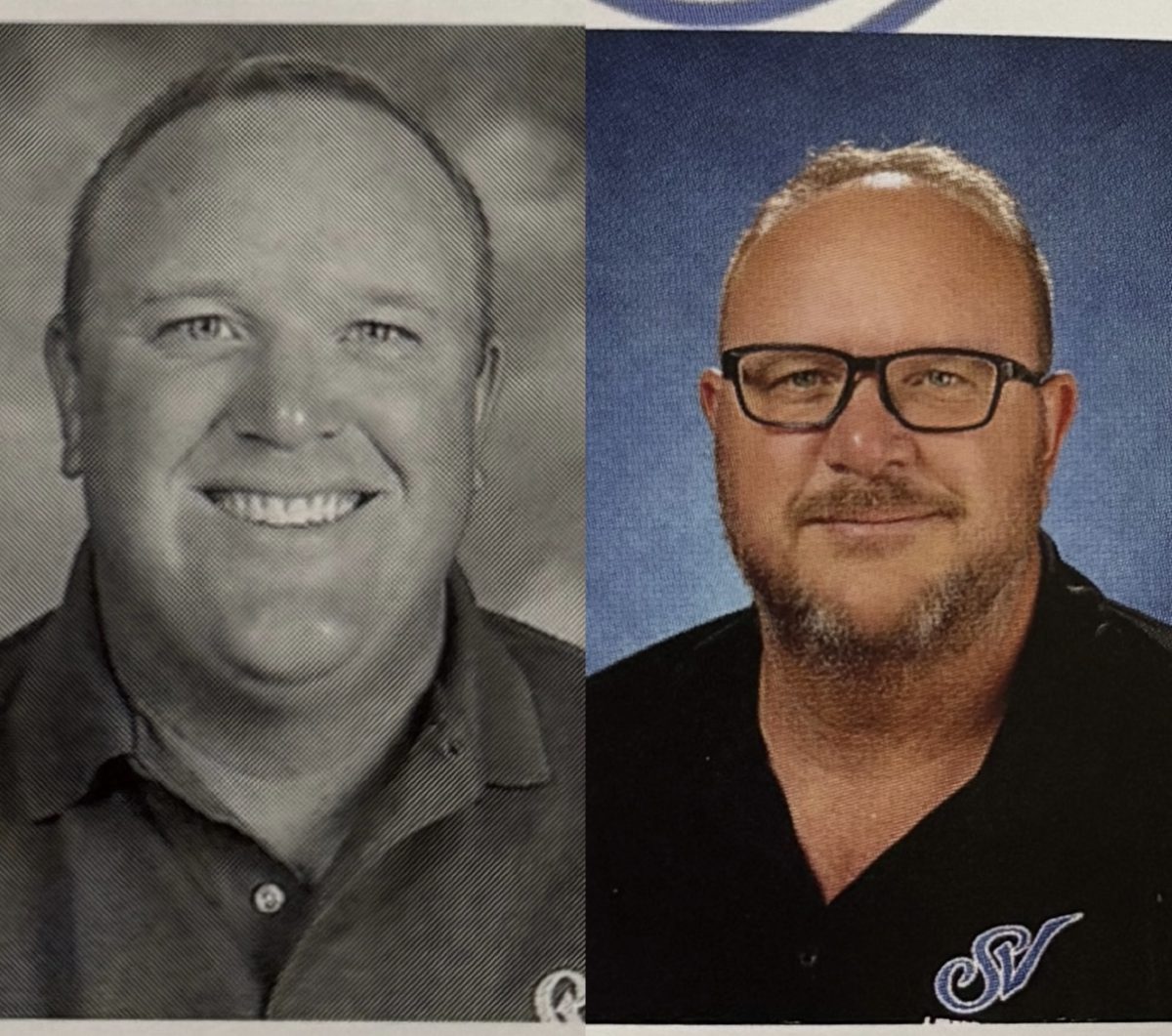 Mr. Derryck Rickards in his staff yearbook pictures at Sierra Vista High School from 2004 (left) to 2025 (right).